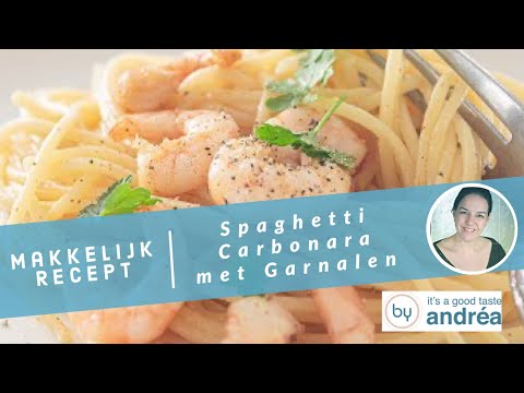 Spaghetti carbonara met garnalen