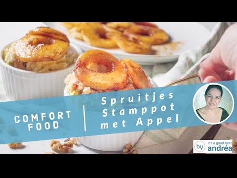 Recept voor een Spruitjes stamppot met gebakken appel en spekjes