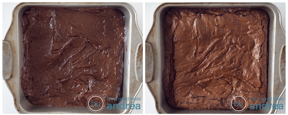 Bak de brownies ongebakken en gebakken