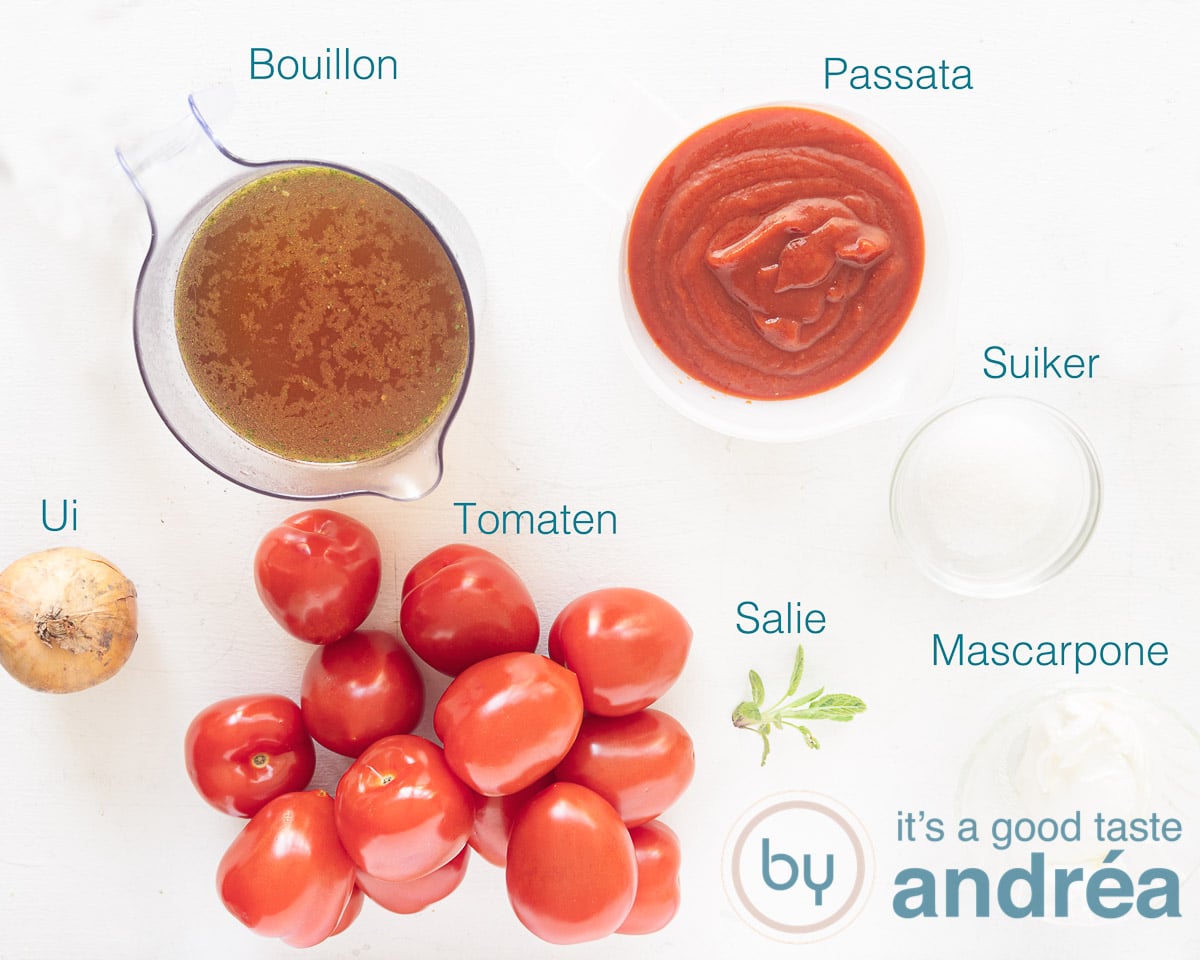 Ingrediënten Italiaanse tomatensoep met mascarpone