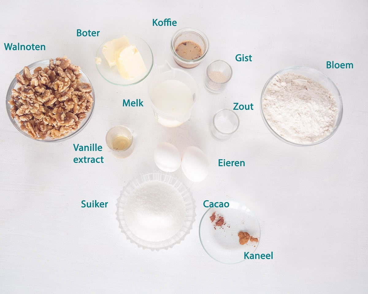 Ingredienten Povitica Maken, op een witte ondergrond, met tekstbeschrijving.