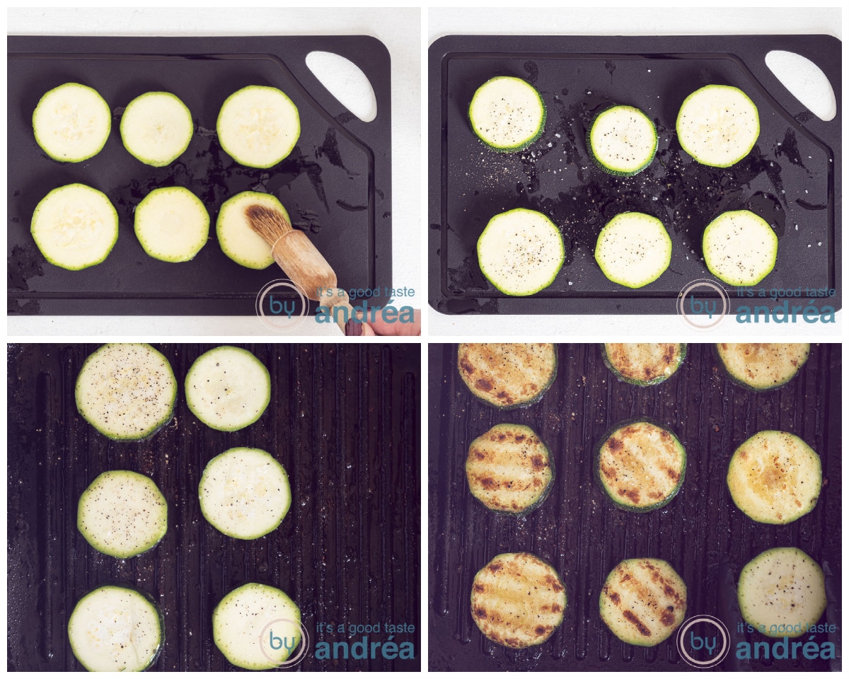 Courgette die wordt gekruid en vervolgens gegrild in vier stappen