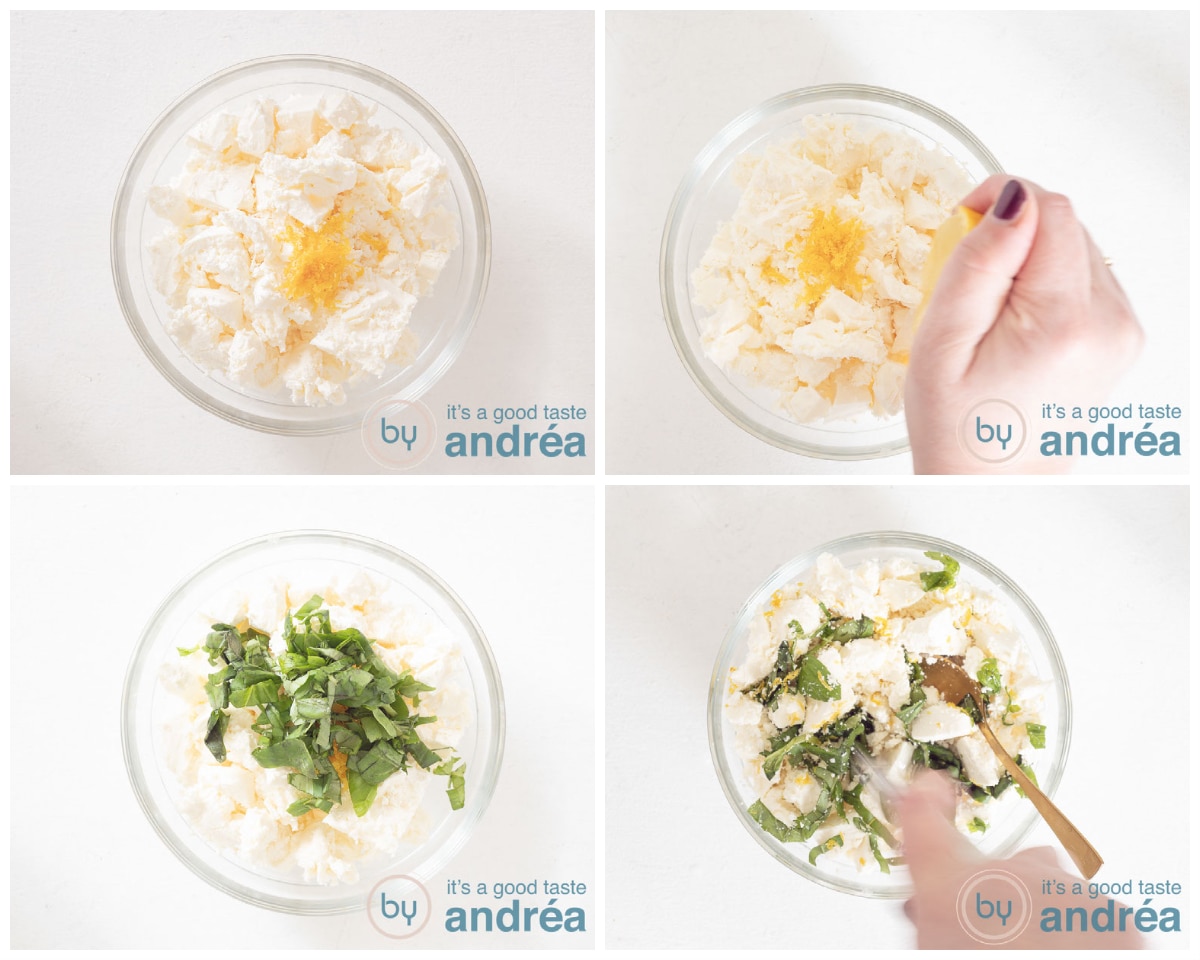 Maak de feta marinade door feta, citroen, basilicum en olijfolie te mengen