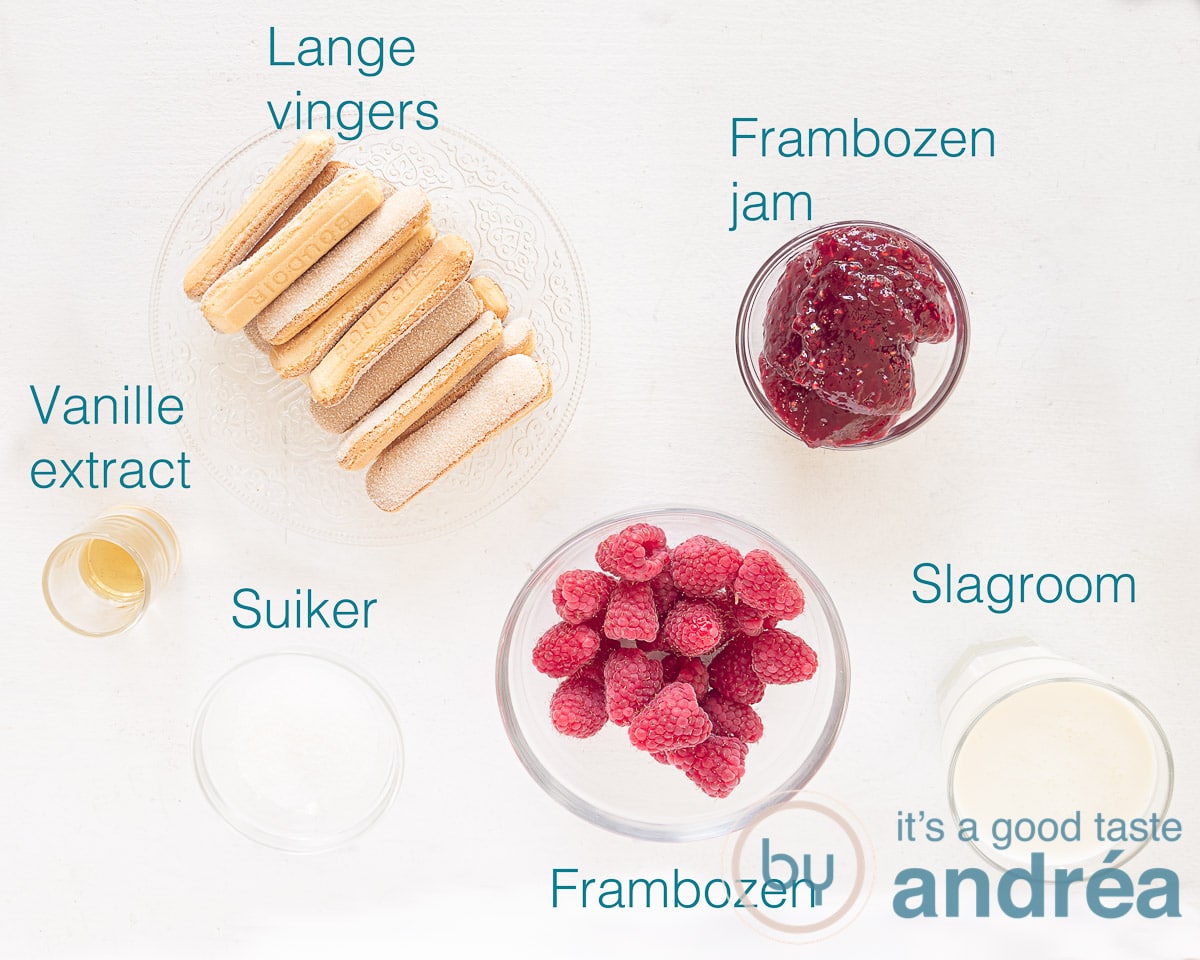 Ingrediënten frambozen trifle