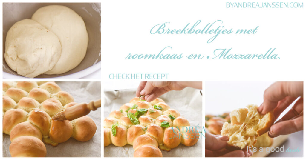 Breekbolletjes met roomkaas en mozzarella op plank