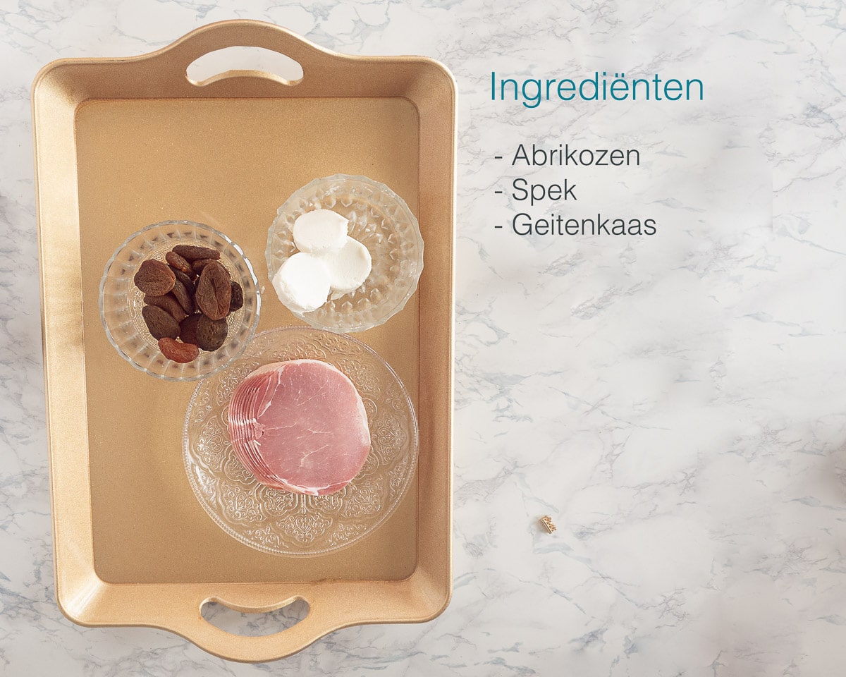 Ingredienten abrikozen met geitenkaas