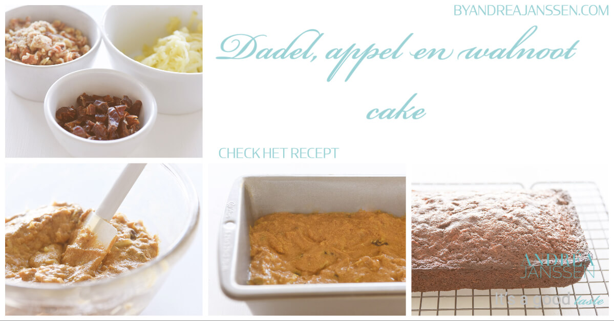 Dadel appel en walnoot cake 4 foto collage bereiding