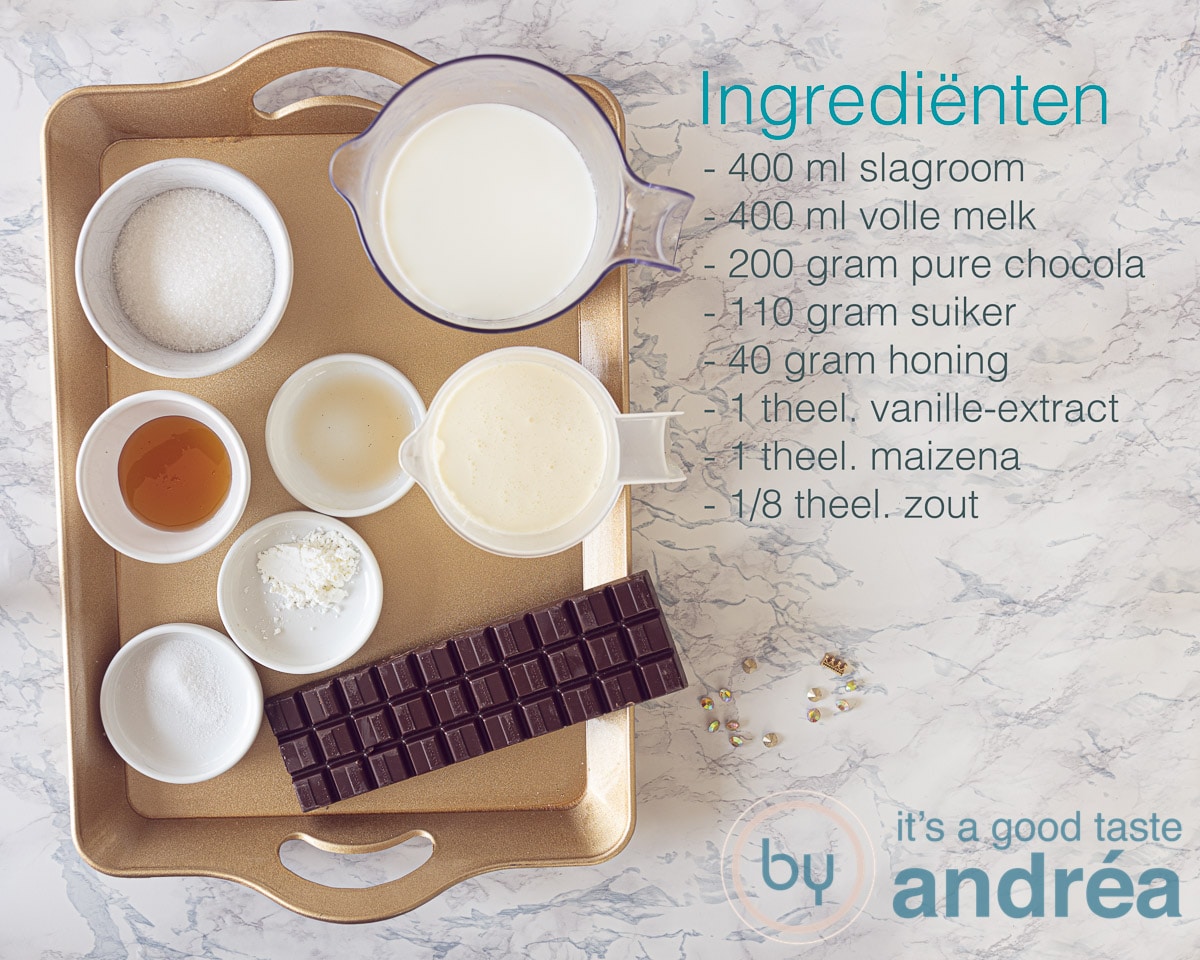 Ingredienten romig chocolade ijs