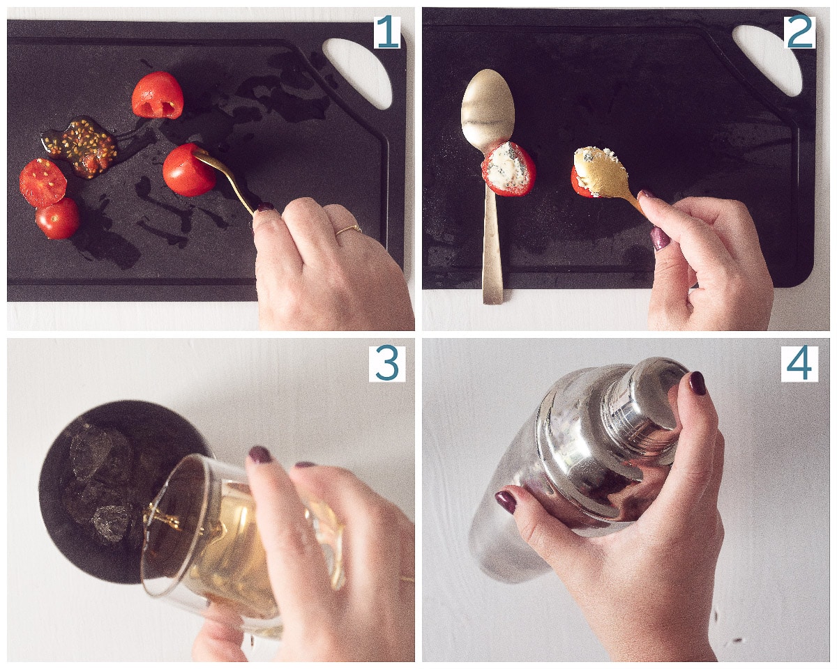 4 foto's collage Basilicum Martini Cocktail