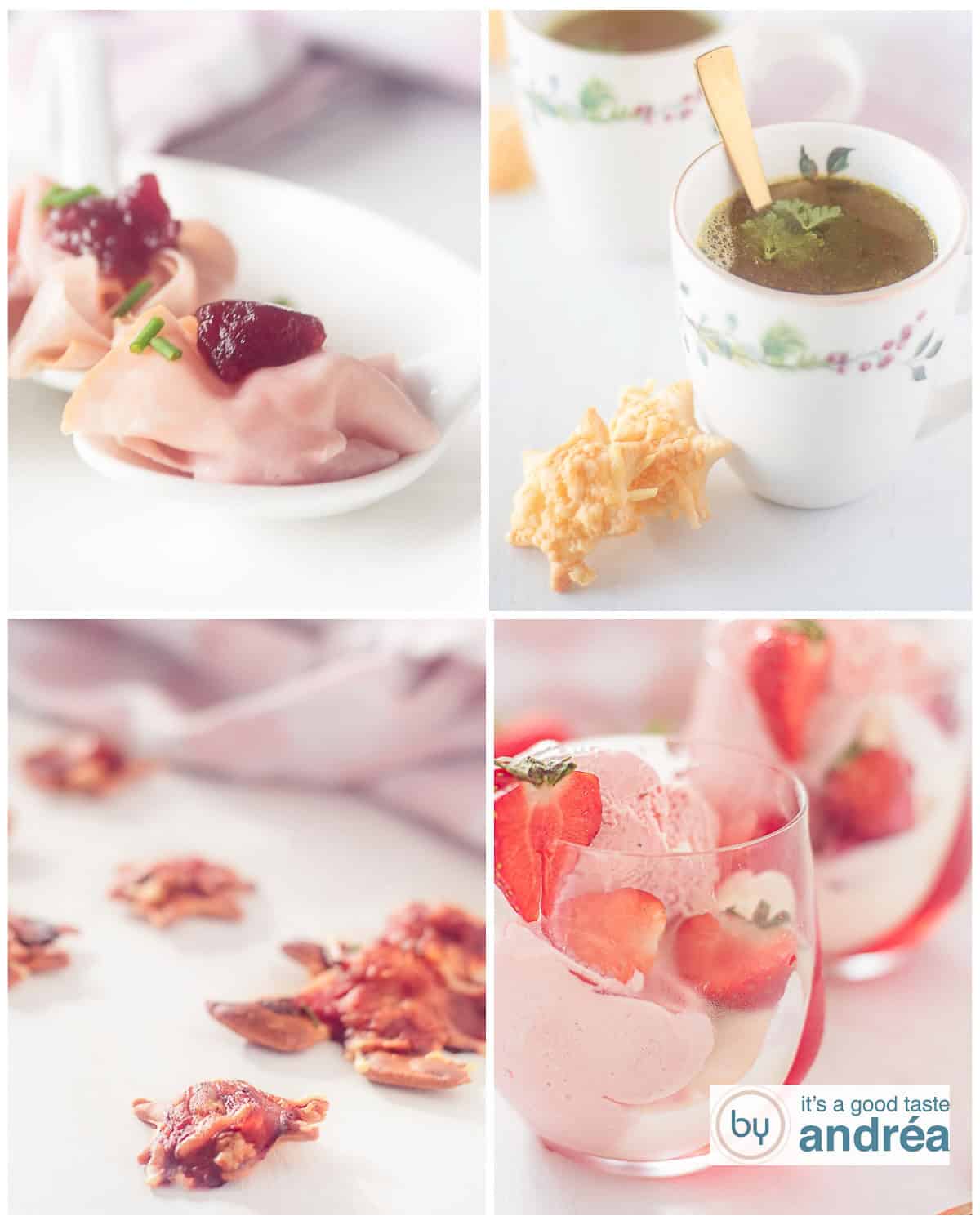 Een hoogtefoto met een collage van vier foto's van het kindermenu