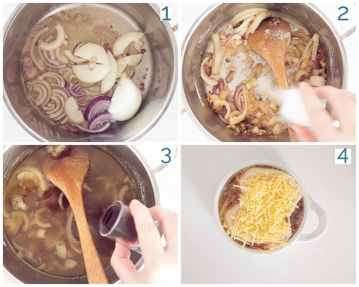 4 foto's bereiding collage Rode Uiensoep