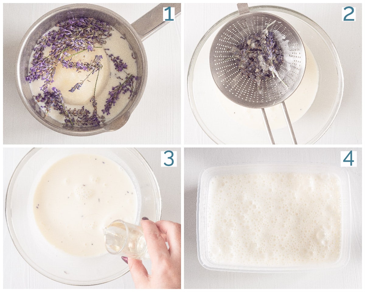 4 collage photo collage preparation lavender ice cream