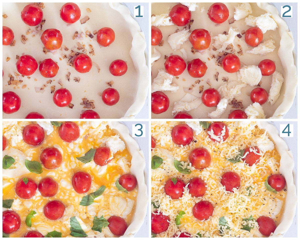 4 Collage photo quiche caprese recipe