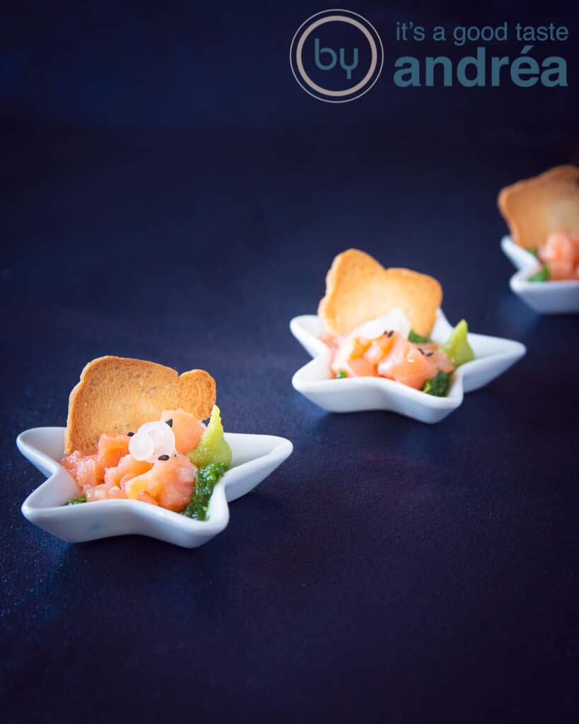 Kerst amuse zalm met rucola olie