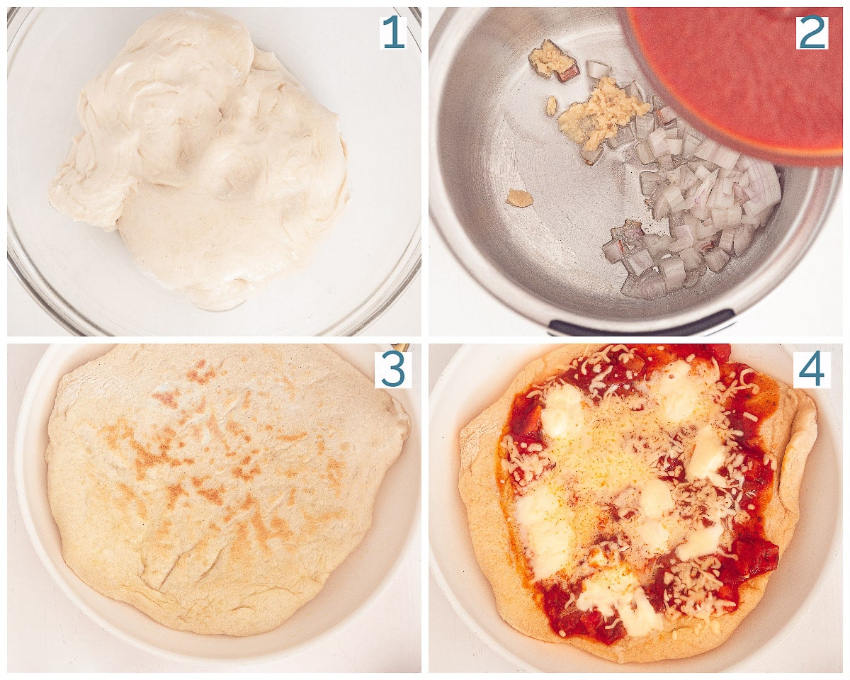 4 foto's bereiding collage Zelf Panpizza Maken