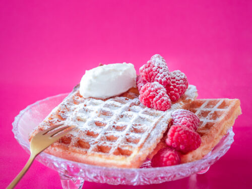 Wafels met frambozen en mascarpone