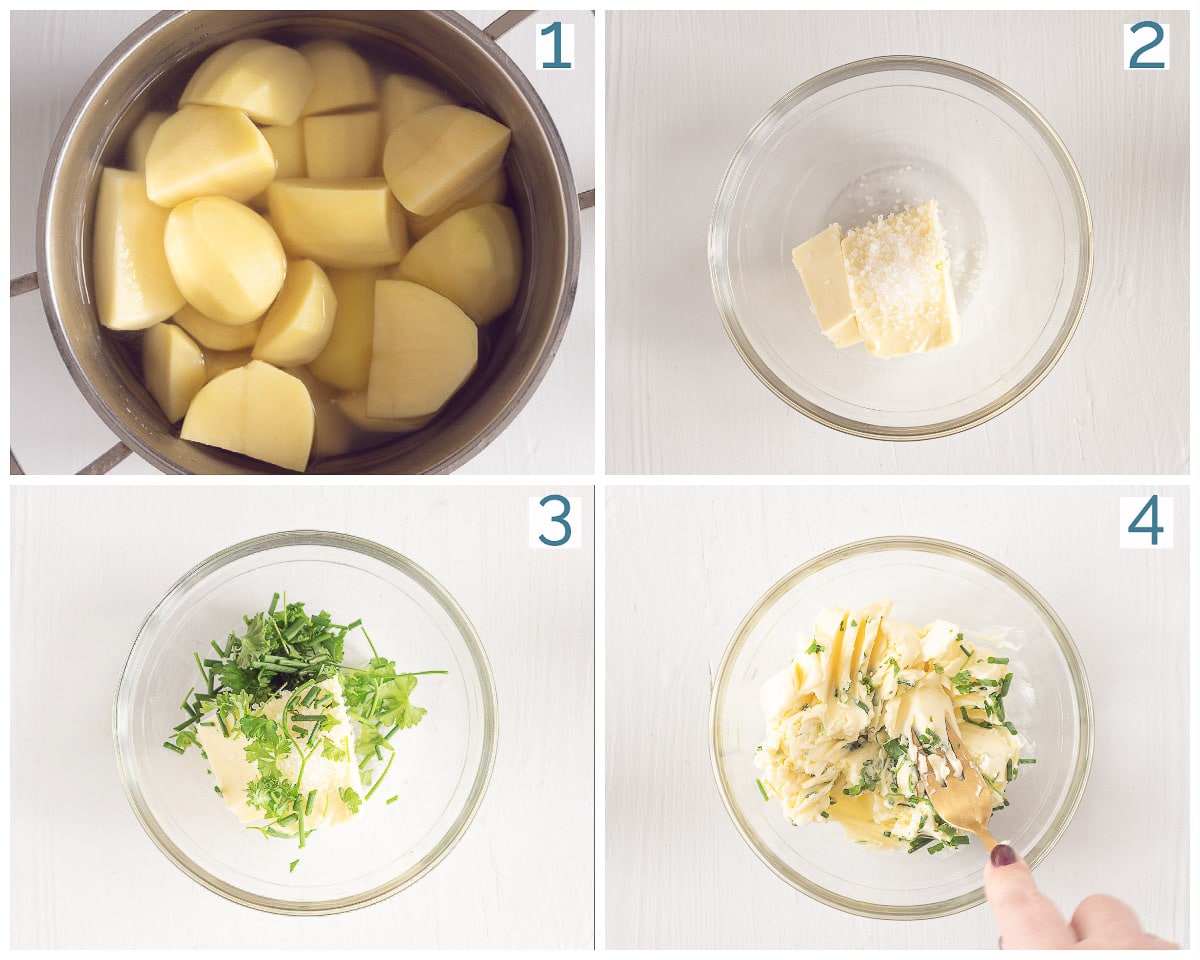 bereiding 4 foto's Gekookte Aardappels met Peterselie Boter