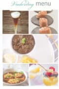 Een hoogtefoto met een collage van vijf foto's van recepten. Een tekst bovenin Vaderdag menu