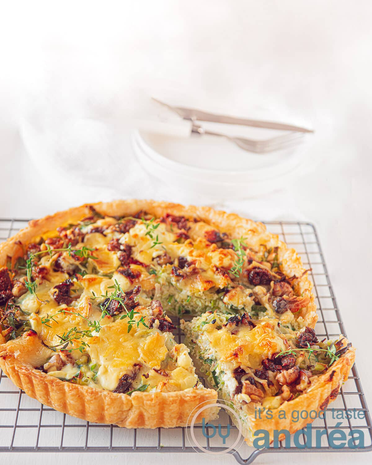 c ta Prei quiche met geitenkaas, honing en walnoot