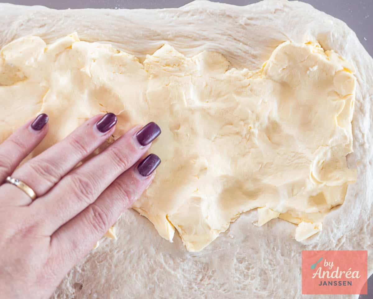 Divide butter on the dough