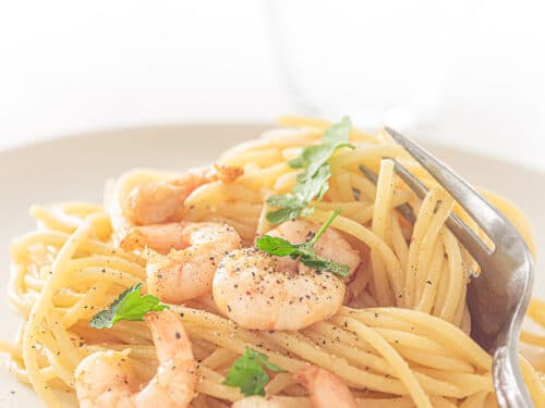 Spaghetti carbonara met garnalen