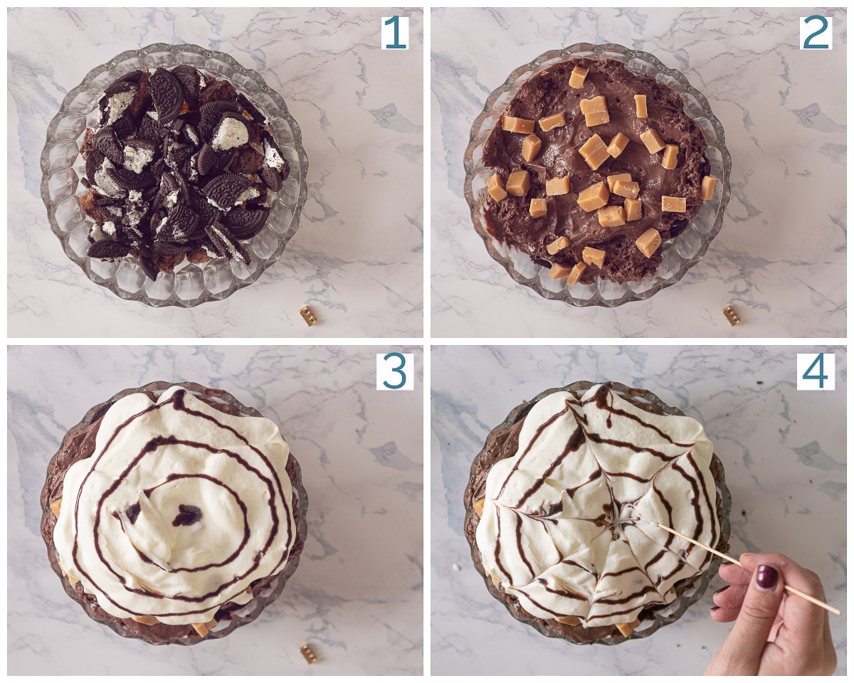 Oreo trifle dessert met brownie maken in 4 fotostappen