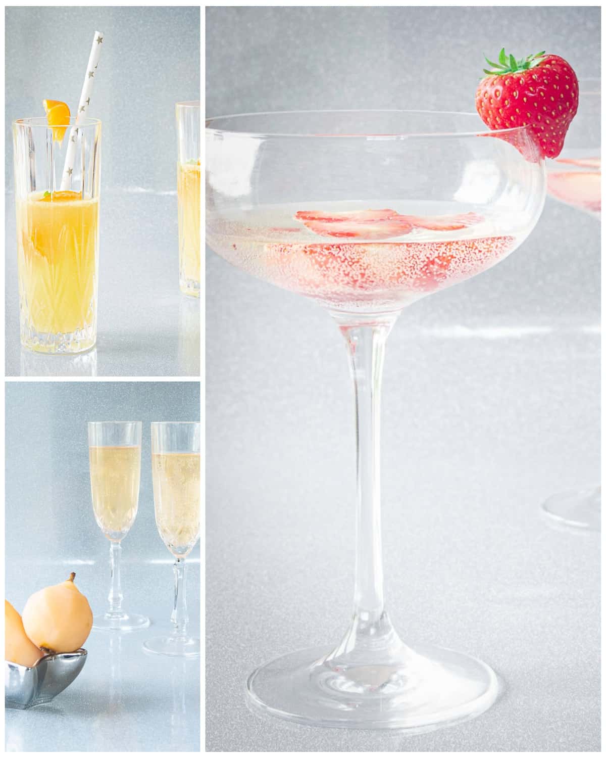 A height picture of three pictures in a collage with each cocktails on a silver background