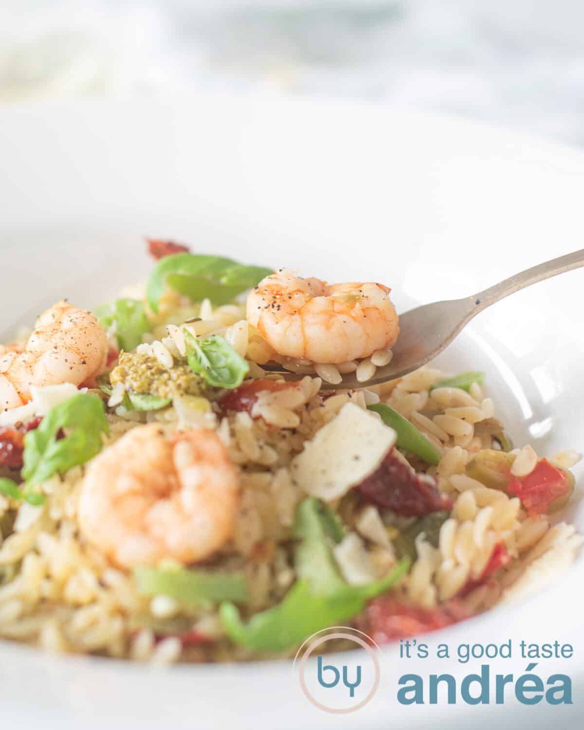 orzo met garnalen en snijbonen