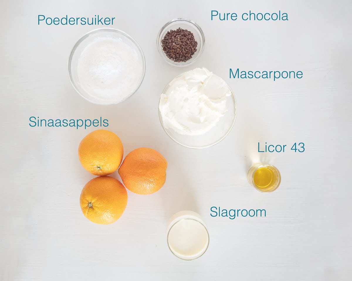Ingrediënten sinaasappel semifreddo met licor 43