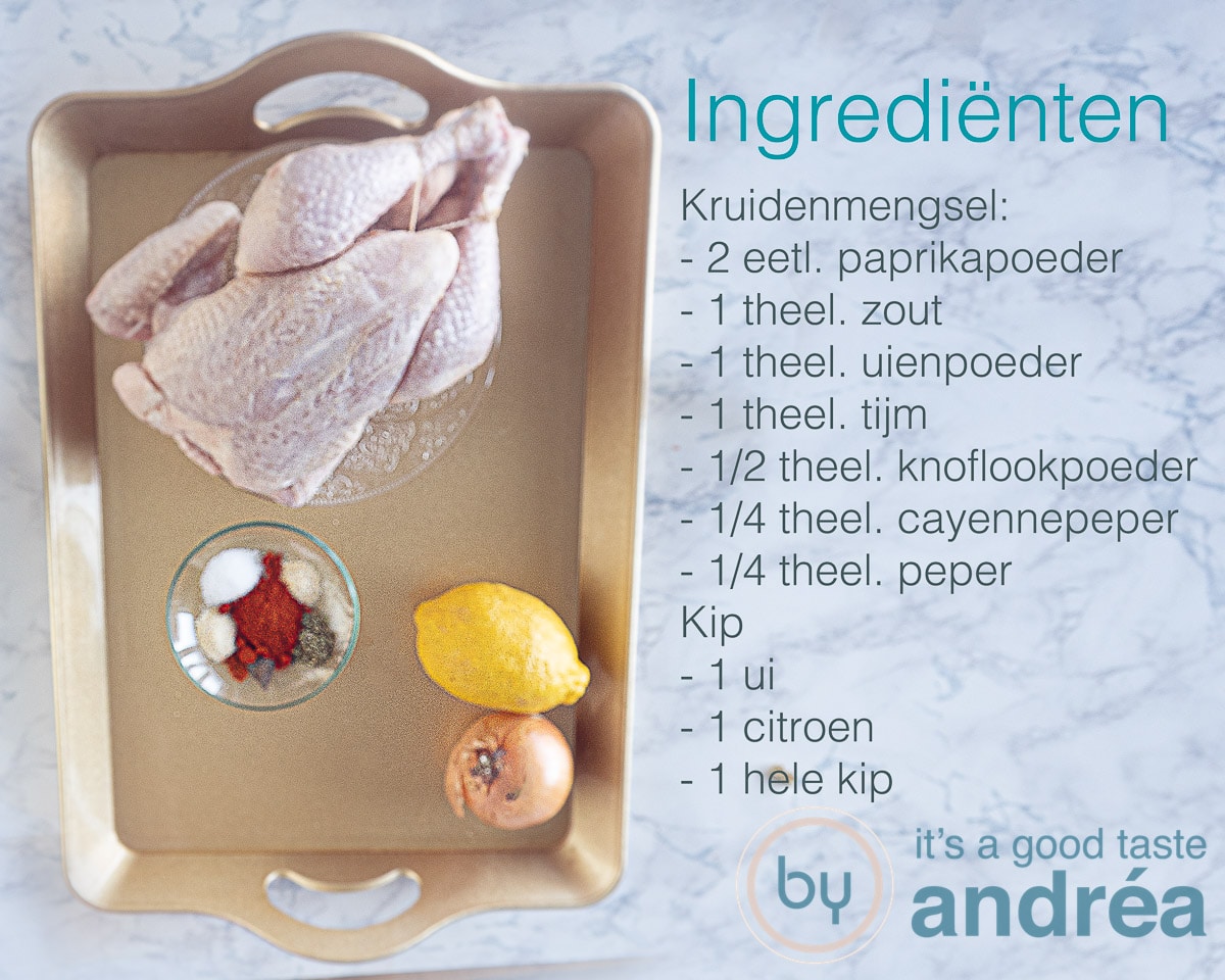 ingredienten voor een hele kip uit de slowcooker