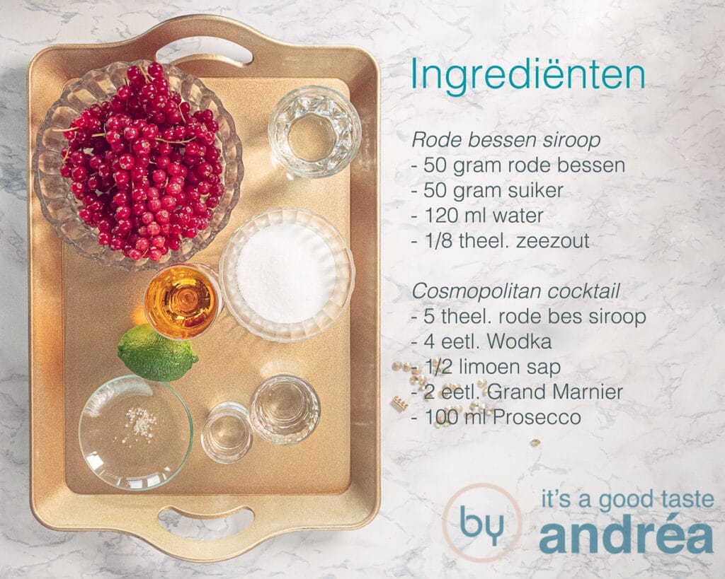 Ingrediënten Cosmopolitan cocktail met rode bessen