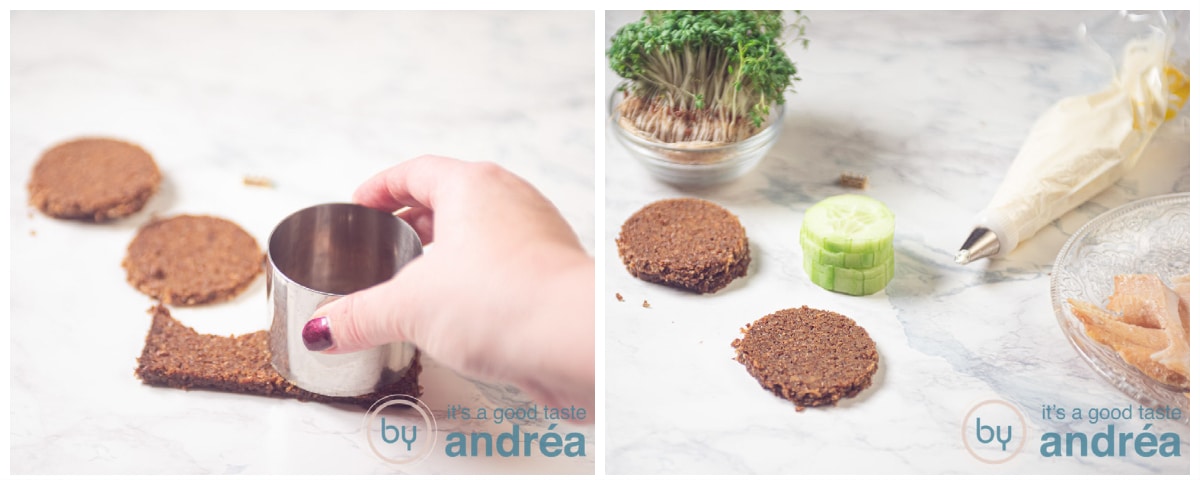 cutting out rounds of rye bread