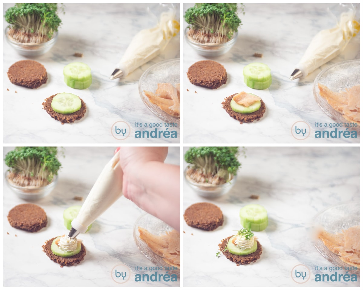 photo collage assembling smoked trout apperizers