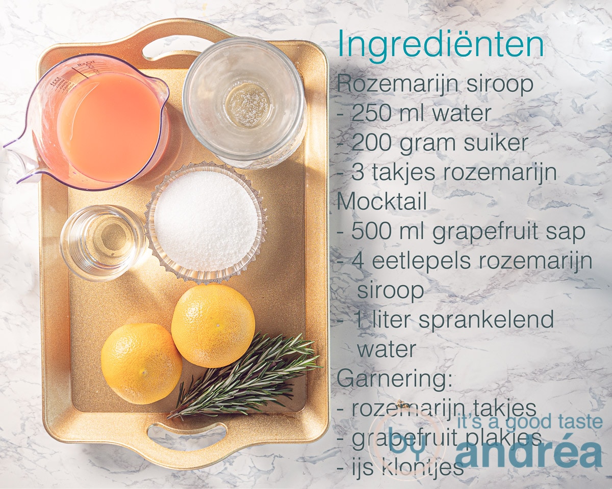 Ingrediënten voor een rozemarijn grapefruit mocktail