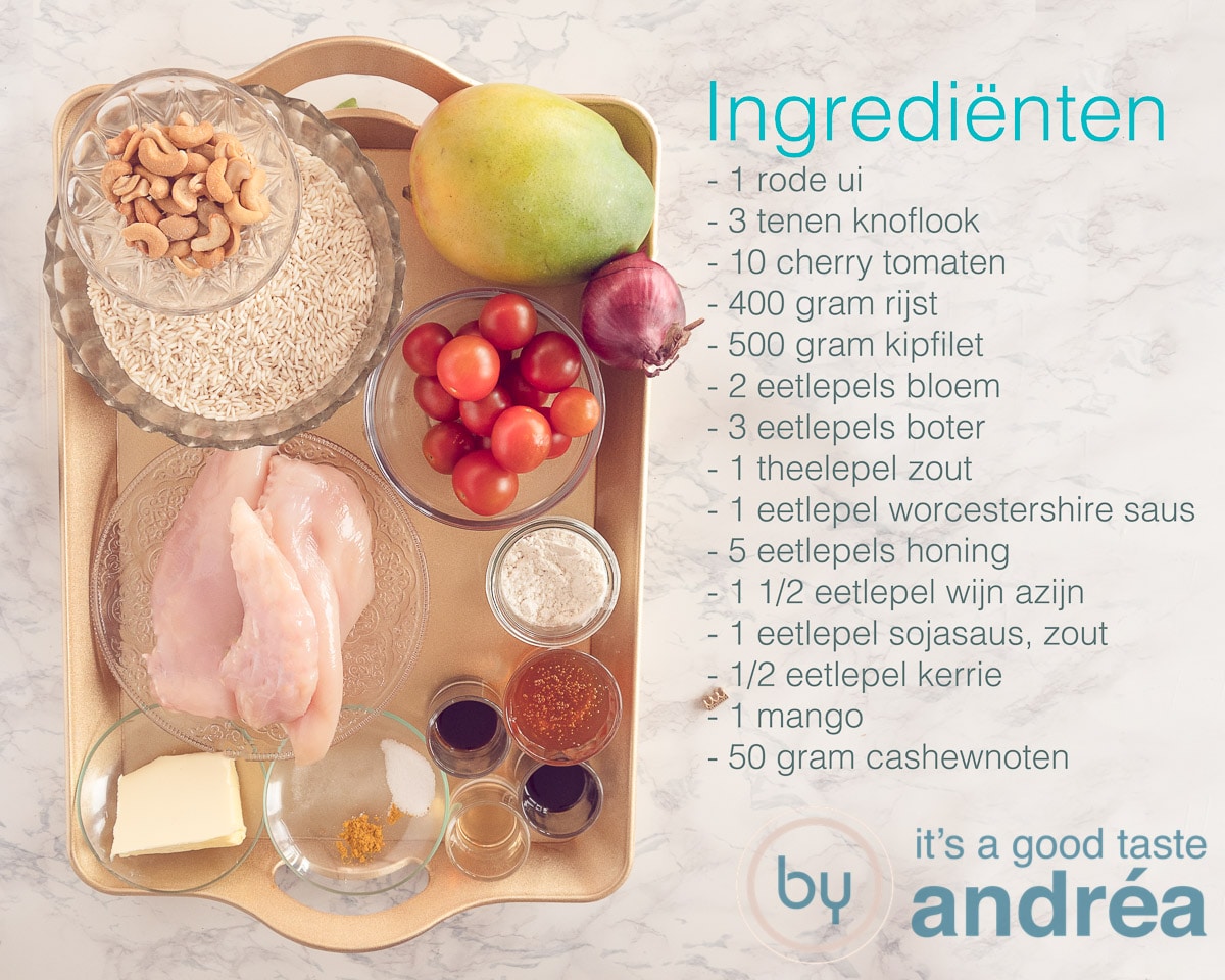 Ingredienten voor honing kip met rijst