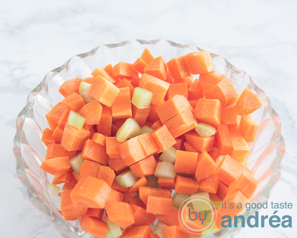 cubes of carrot and celery