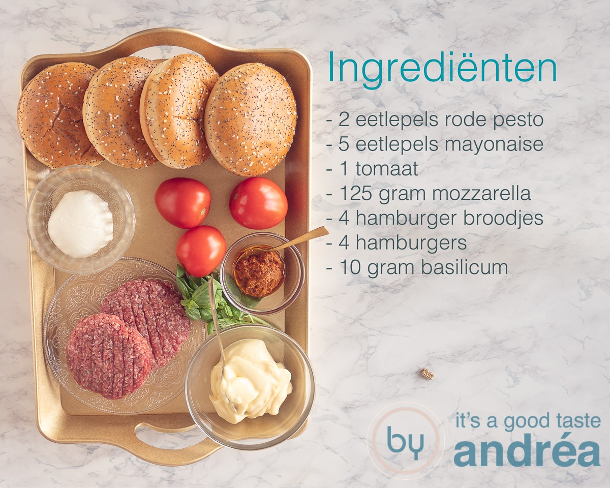 Ingrediënten voor een Italiaanse burger caprese stijl