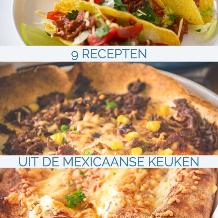 3 foto's onder elkaar met drie Mexicaanse gerechten