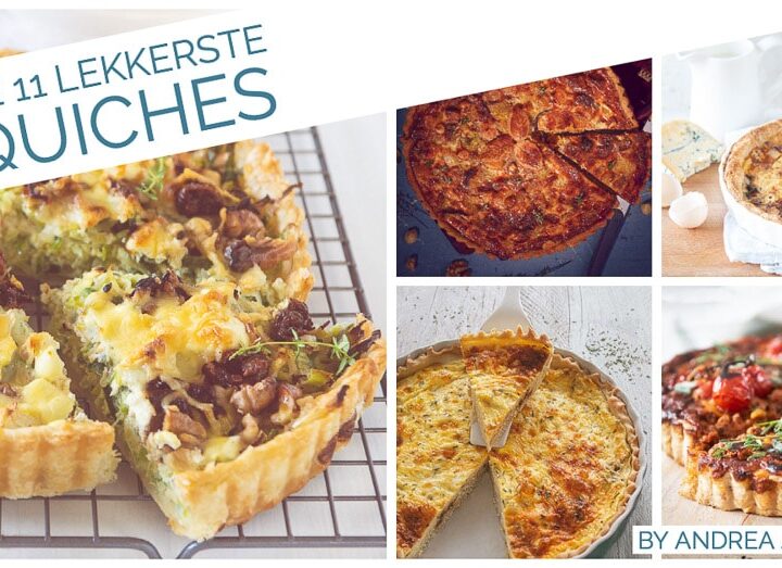 een breedtefoto met vijf quiches en de tekst de lekkerste quiches