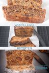 drie foto's met verschilende soorten wortelcake in plakjes
