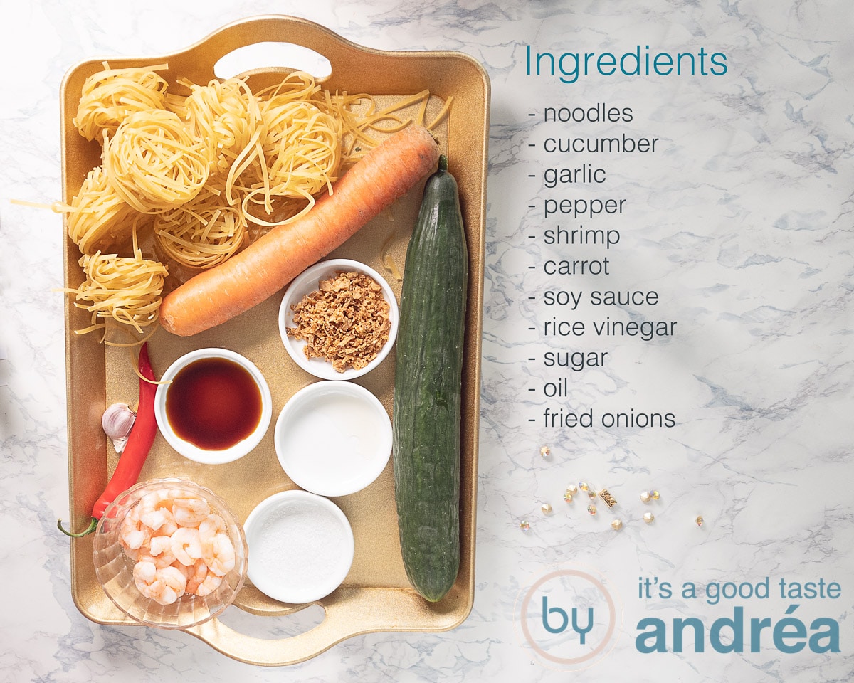 Ingredients for an Indonesian noodle salad
