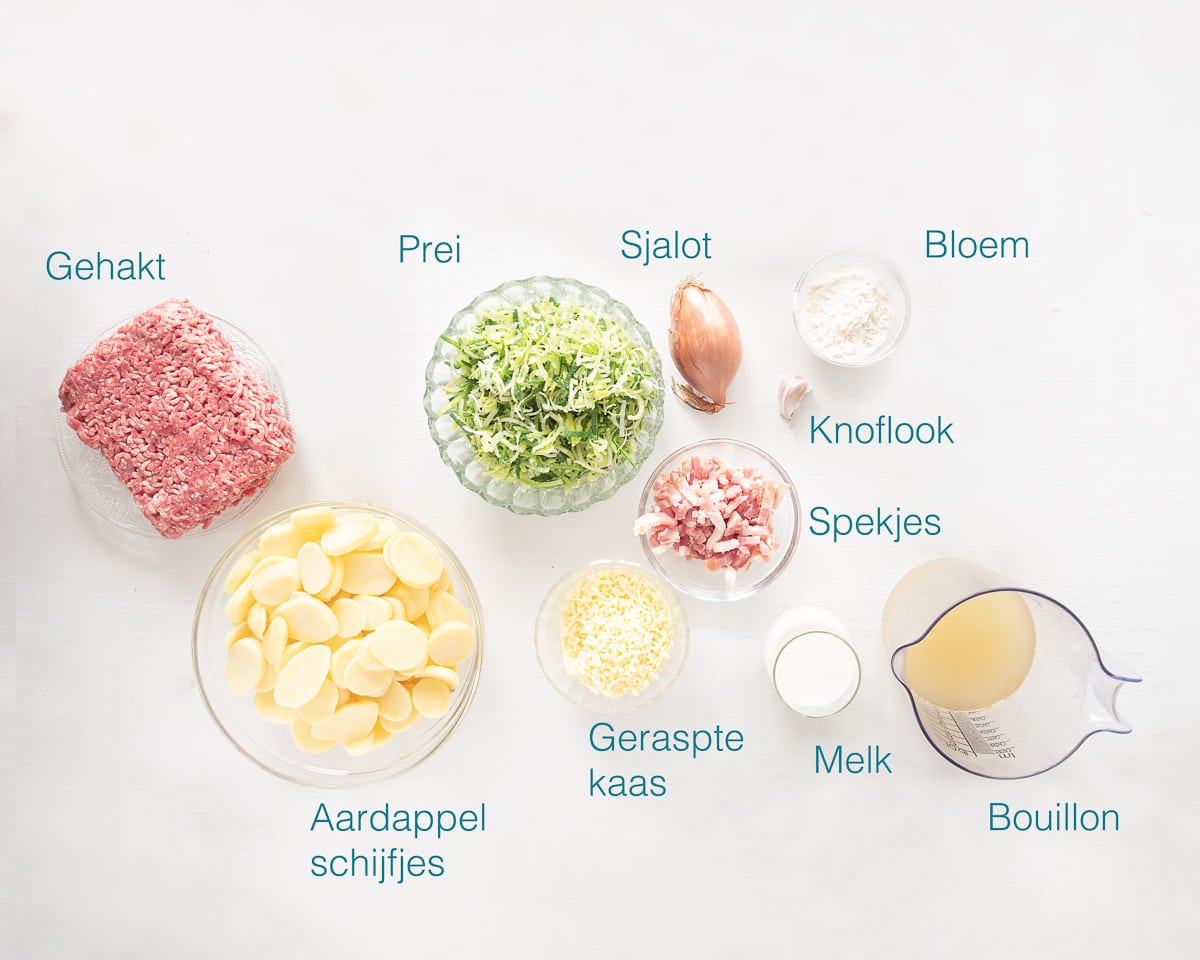 Ingrediënten ovenschotel aardappel anders met gehakt