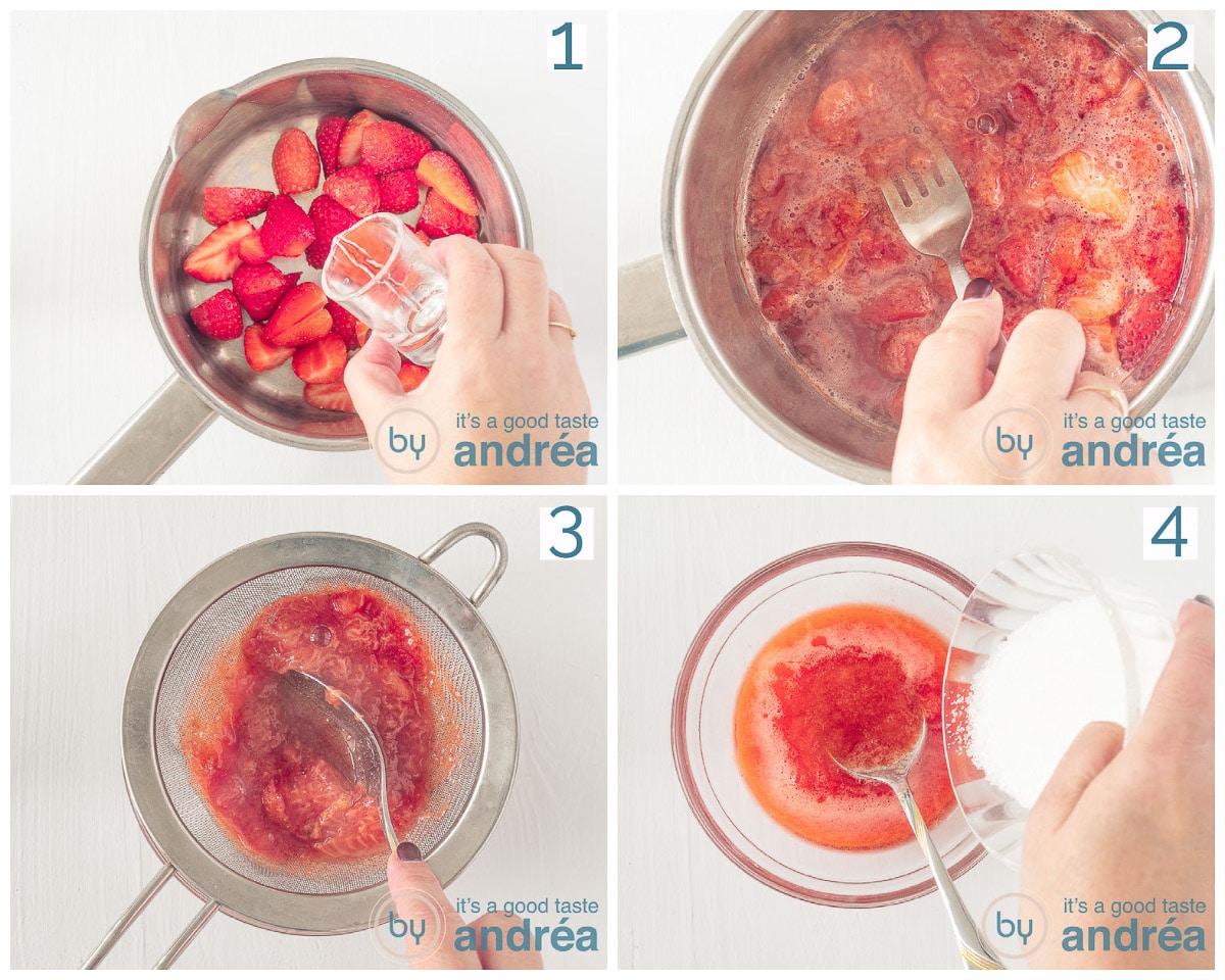 Add water to the strawberries, boil and mash well. Strain and add sugar