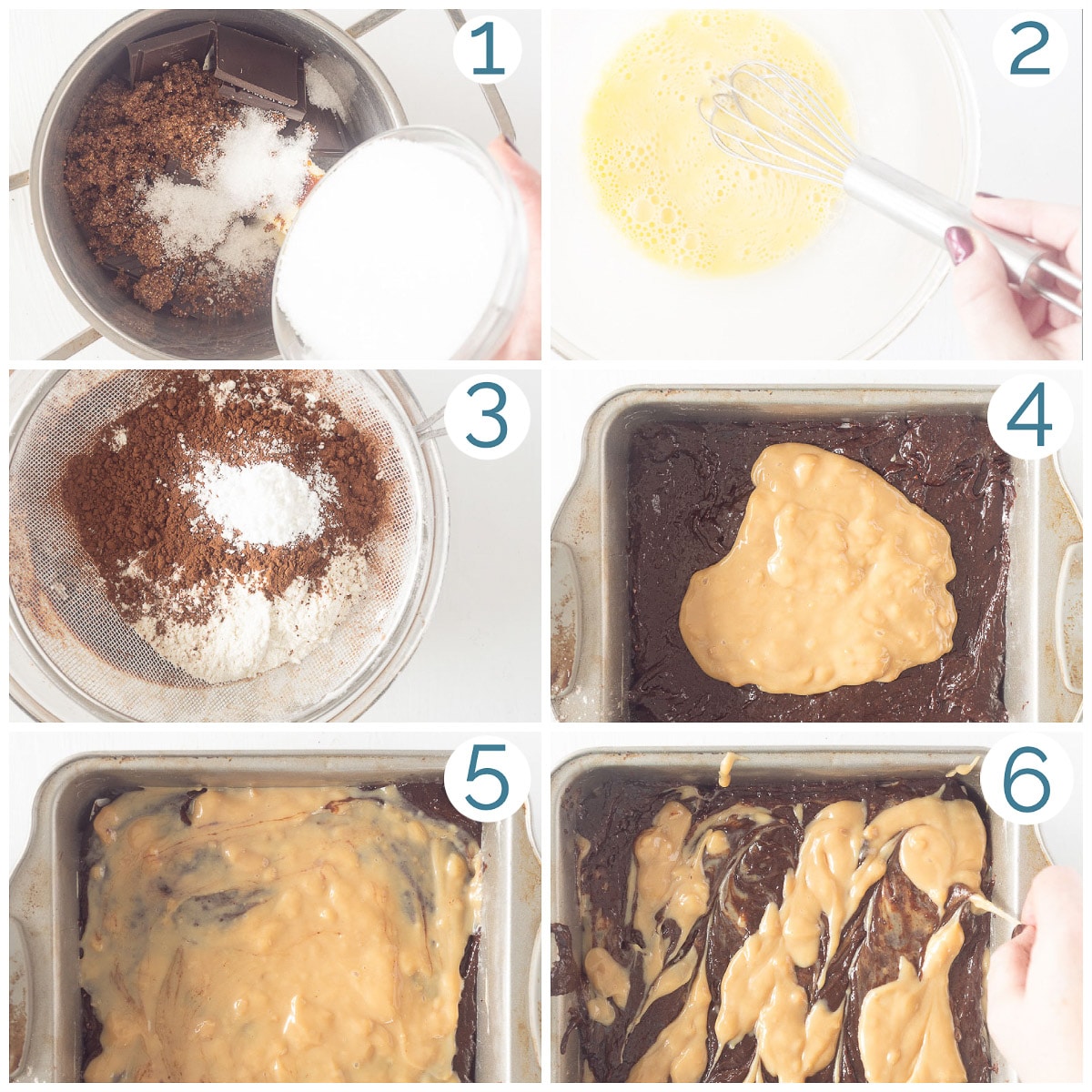 Bereiding in 6 foto's van dulce de leche brownies