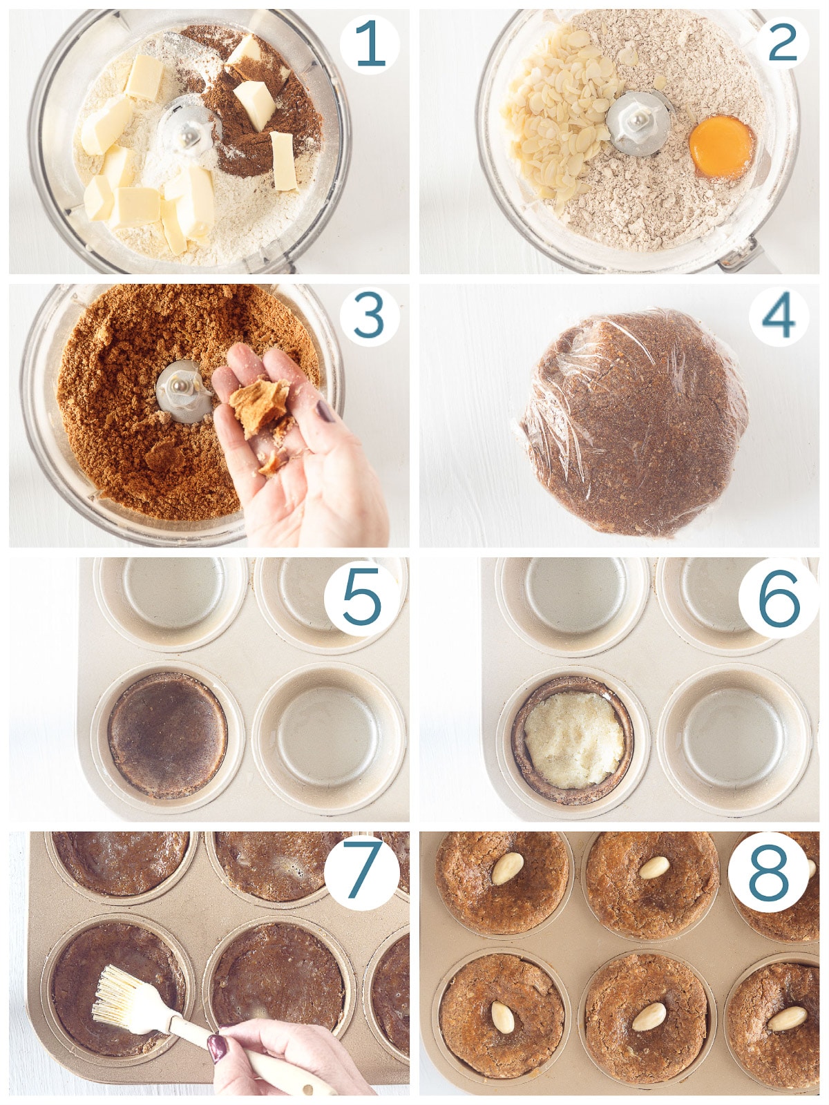 acht stappen (in een fotocollage) om gevulde speculaas koekjes te bereiden