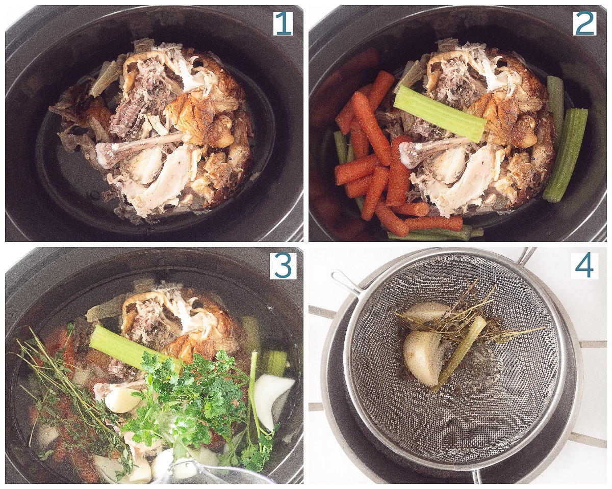 In 4 stappen foto's hoe je kippenbouillon in de slowcooker maakt