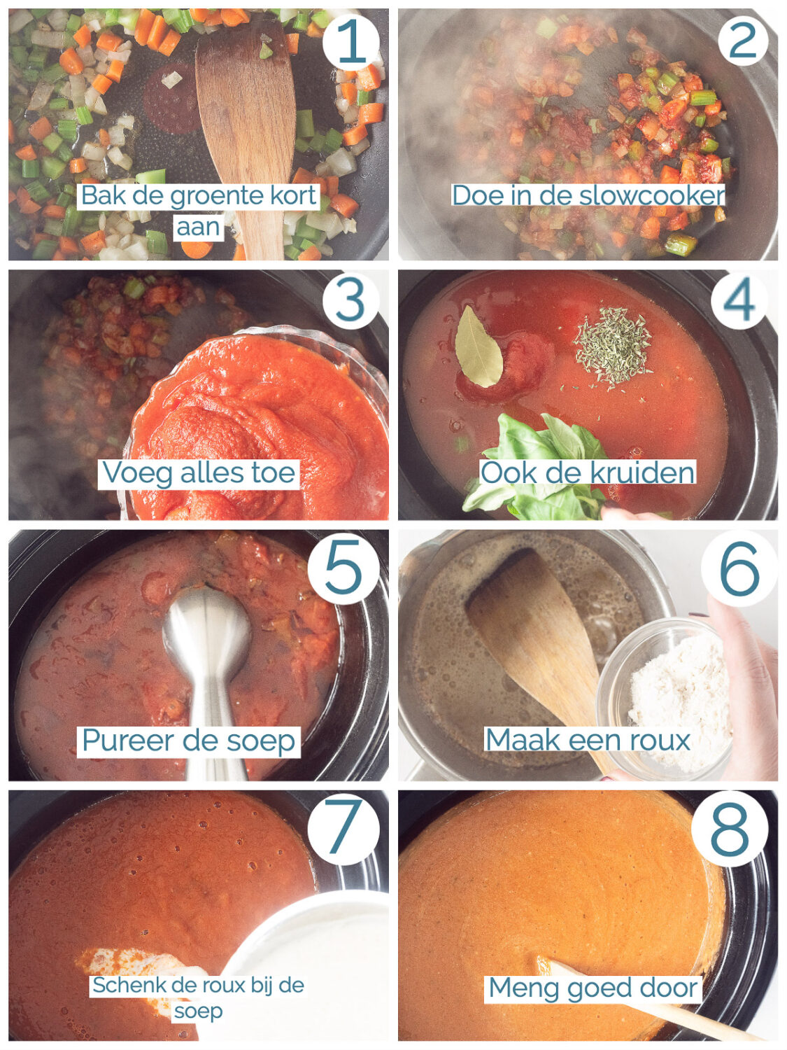 Bereiding tomatensoep uit de slowcooker in 8 foto’s