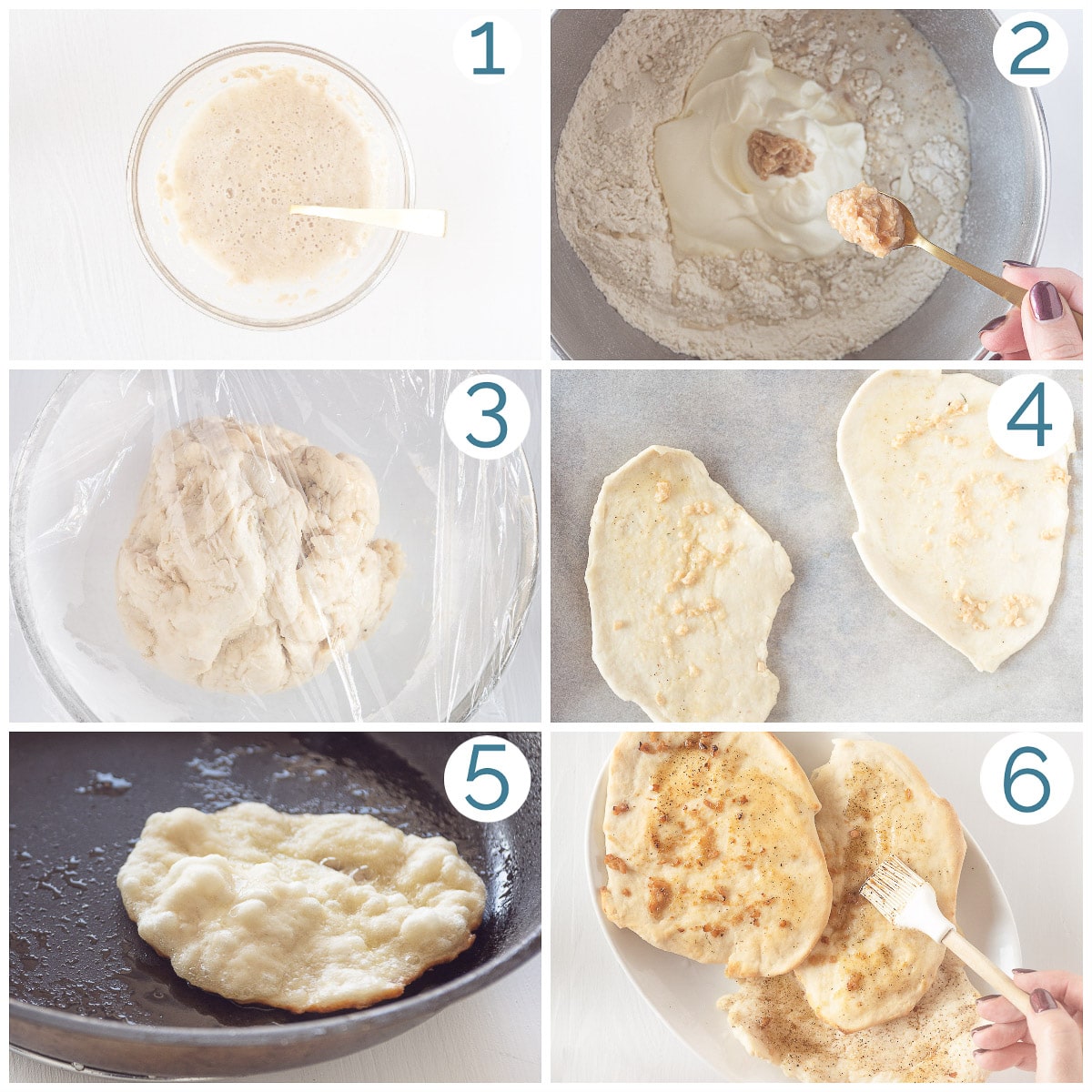 Bereiding in 6 foto's van knoflook naanbrood