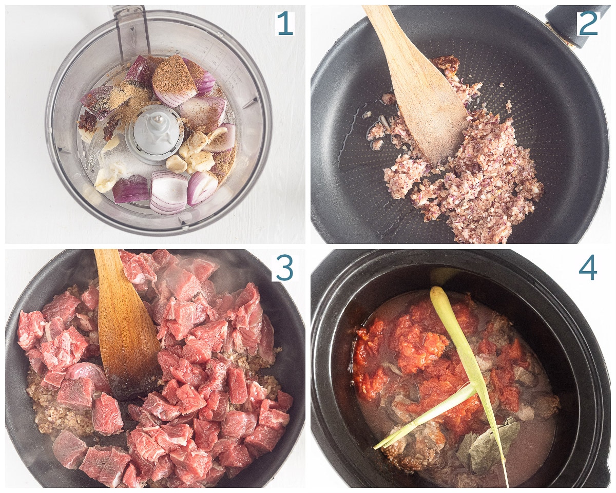 Bereiding in 4 foto stappen van daging smoor uit de slowcooker