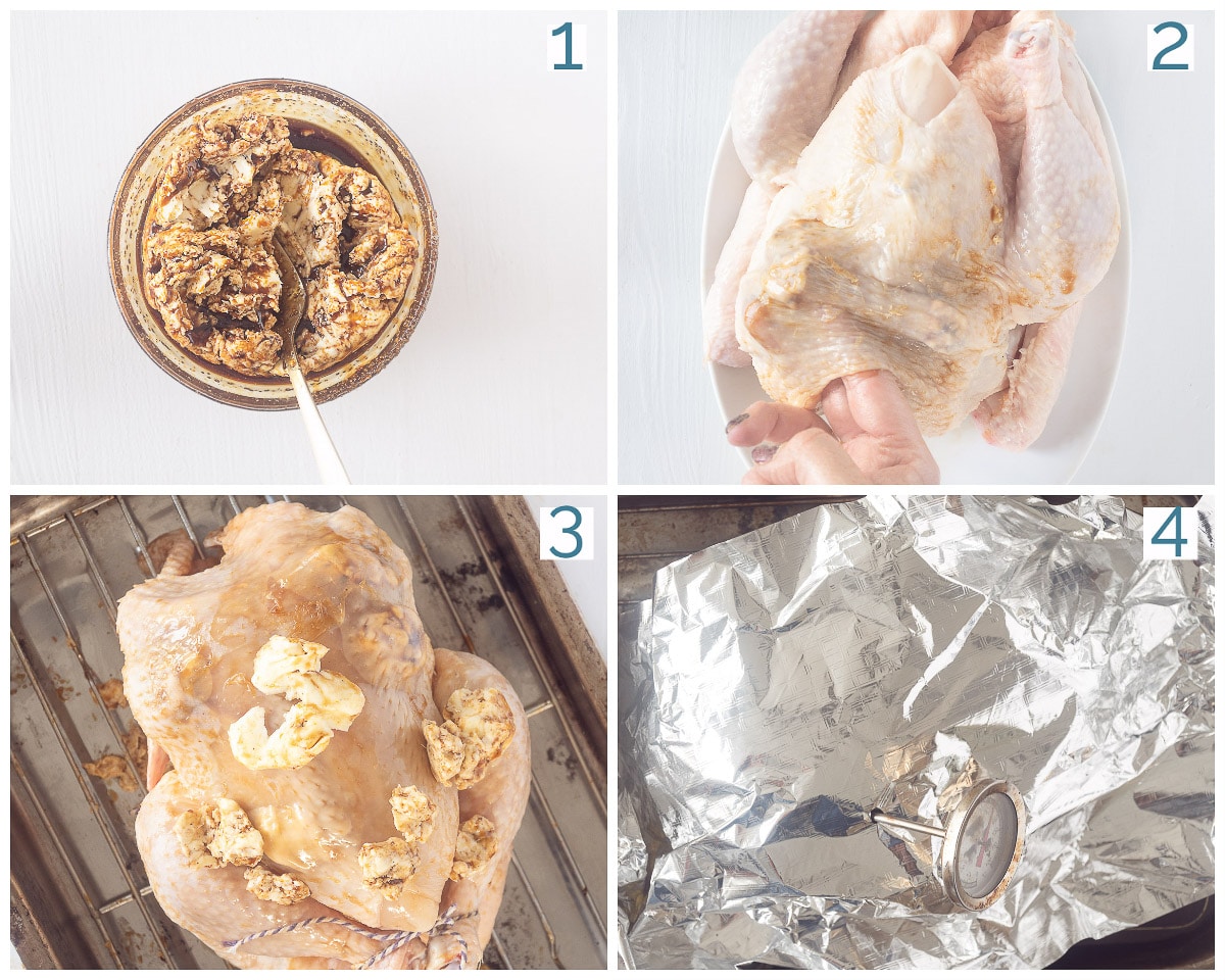 In foto's de Bereiding in vier stappen van hele ketjap kip uit de oven